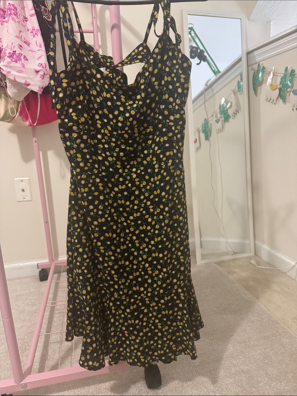 wild fable Black Mini Dress with Yellow Lemon Print